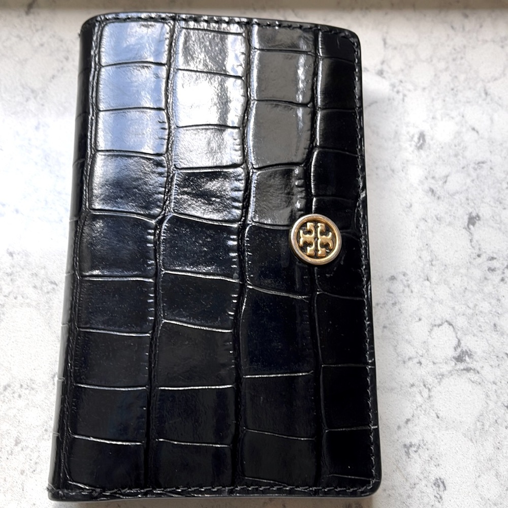 Tory Burch Croc Embossed black wallet